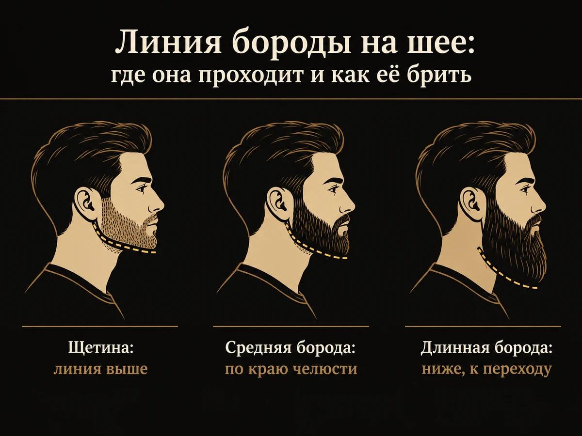Три профиля с разной длиной бороды: чем длиннее борода, тем ниже нижняя линия