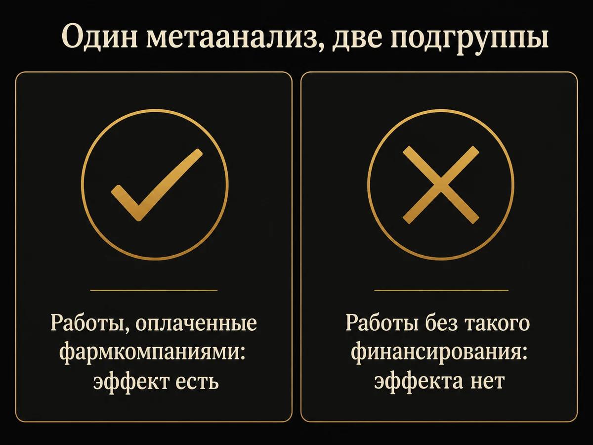 Две подгруппы метаанализа коллагена: с финансированием фармкомпаний и без него