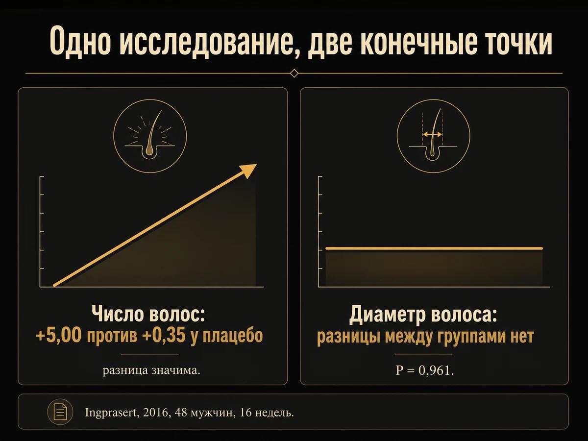Схема двух конечных точек исследования: число волос выросло, диаметр не изменился