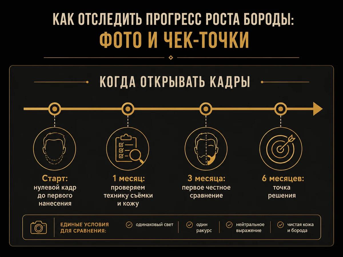 Таймлайн чек-точек фотофиксации: старт, месяц, три месяца, полгода