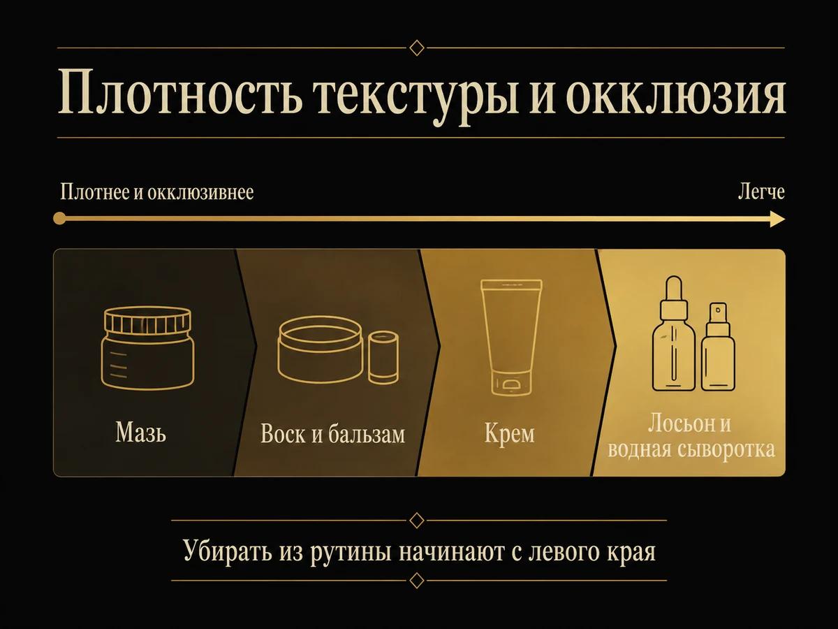 Шкала плотности средств от мази к водной сыворотке по степени окклюзии