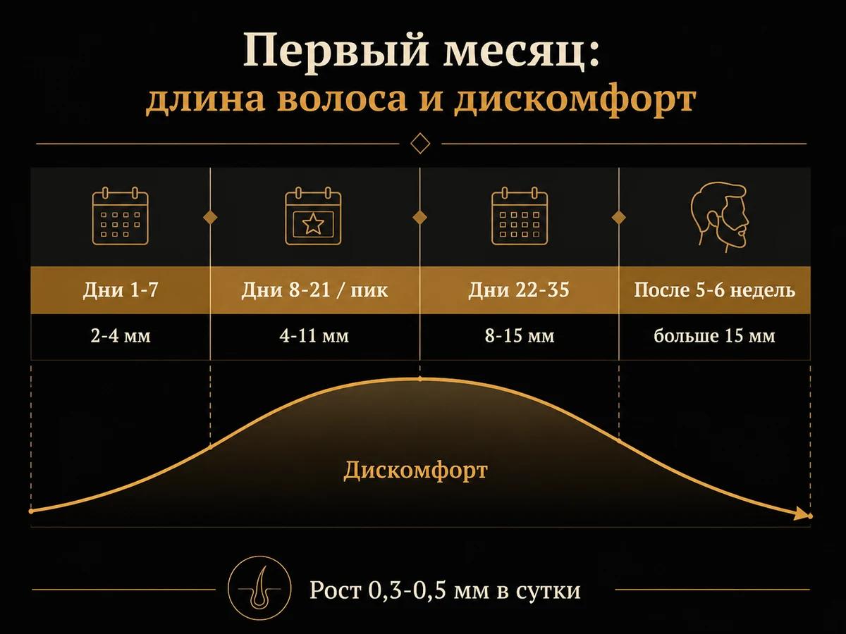 Календарь первого месяца отращивания: длина волоса и уровень дискомфорта по неделям